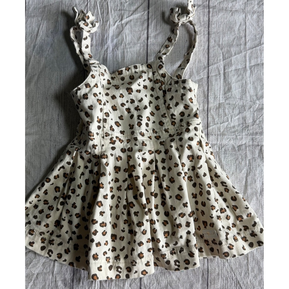 7 For All Mankind Girls Leopard Print Tie Strap Pleated Dress Tan Brown Kids